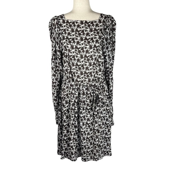 BOSS DUFFI LONG SLEEVE TIE WAIST DRESS IN BLACK‎ COFFEE FANTASY NWT WOMEN'S 6 - Picture 2 of 16